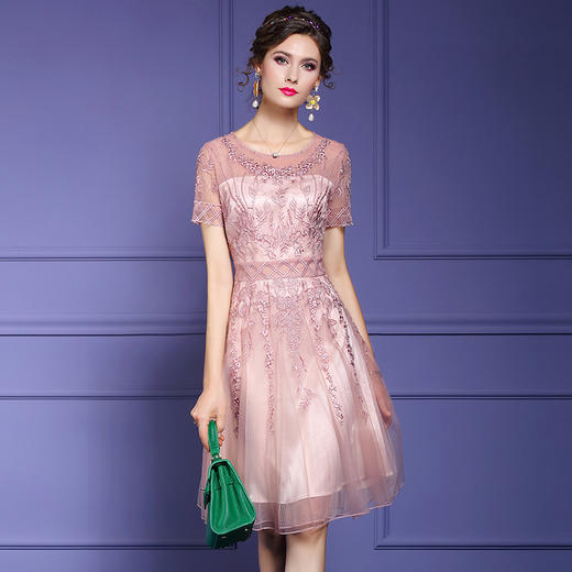 FMY-F20XL33098夏装款时尚超仙钉珠A字网布绣花连衣裙 商品图0