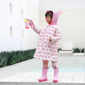 彩虹猫儿童雨衣女童加大帽子卡通立体造型轻薄防水雨披PS20812