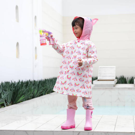彩虹猫儿童雨衣女童加大帽子卡通立体造型轻薄防水雨披PS20812 商品图0