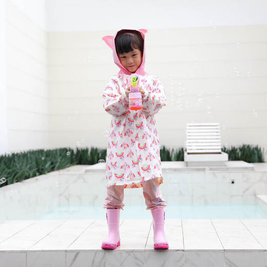 彩虹猫儿童雨衣女童加大帽子卡通立体造型轻薄防水雨披PS20812 商品图1