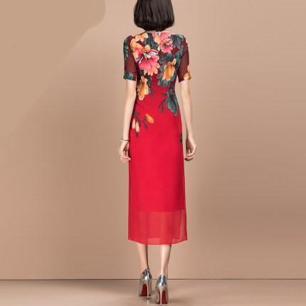 OLN715 2020新款收腰显瘦印花修身气质雪纺包臀连衣裙 商品图3