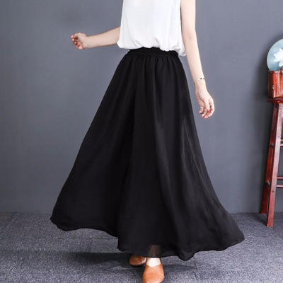 W 2020春夏民族风女仙仙飘逸双层百搭纯色雪纺裤子裙裤阔腿裤 商品图1