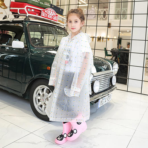 漏斗印花背包儿童雨衣男女童透明加大帽檐轻薄防水雨披PS20815 商品图1