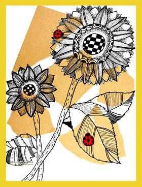 《线描向日葵》花朵【自动发货：下单后，点击手机短信中收到的链接，即可获取文件下载的链接；如有任何问题，可添加客服微信hm33268获得帮助】