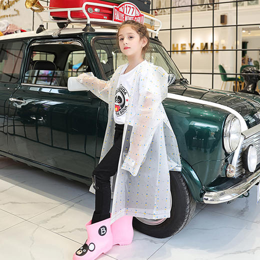 漏斗印花背包儿童雨衣男女童透明加大帽檐轻薄防水雨披PS20815 商品图0