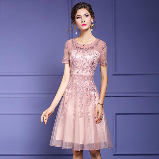 FMY-F20XL33098夏装款时尚超仙钉珠A字网布绣花连衣裙 商品图1