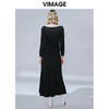 VIMAGE纬漫纪秋款时尚性大V领复古泡泡袖修身礼服连衣裙V1477005 商品缩略图8