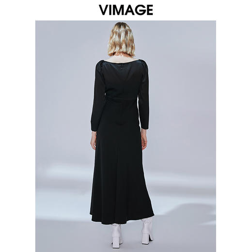 VIMAGE纬漫纪秋款时尚性大V领复古泡泡袖修身礼服连衣裙V1477005 商品图8