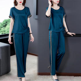 AHM-yjr8328新款气质醋酸套装圆领宽松大码妈妈装