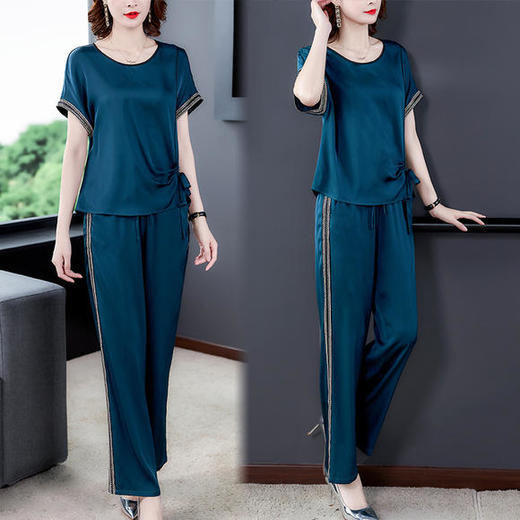 AHM-yjr8328新款气质醋酸套装圆领宽松大码妈妈装 商品图0