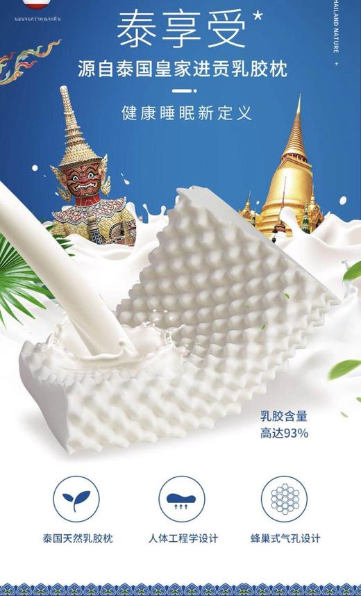泰国/皇室贡品天然乳胶枕/助眠天然乳胶枕/除螨/保护颈椎/两款随机发货 商品图0