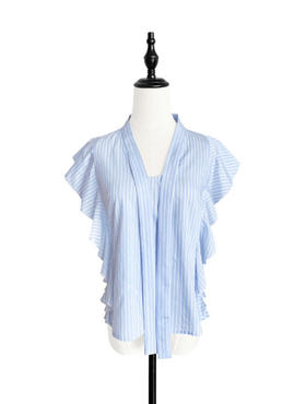 TYNVIE 花边修饰细领带上衣 - 蓝白条纹