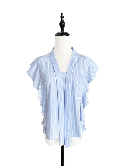 TYNVIE 花边修饰细领带上衣 - 蓝白条纹 商品图0