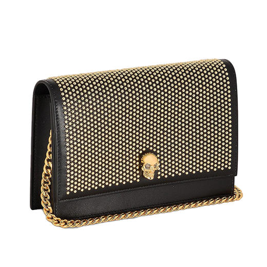 ALEXANDER MCQUEEN 亚历山大·麦昆 女士新款金色铆钉骷髅头单肩包 黑色 613088 1HUMG 1000 商品图2