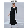 VIMAGE纬漫纪秋款时尚性大V领复古泡泡袖修身礼服连衣裙V1477005 商品缩略图5