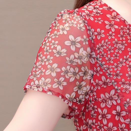 YWE-SJ19BMWC95雪纺碎花夏新款修身显瘦短袖大码中长款a字裙 商品图3