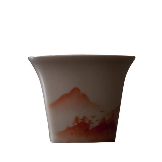 茶香记 矾红手绘山水马蹄杯  朝花惜瓷工作室 郭文骏 景德镇 茶杯 商品图4