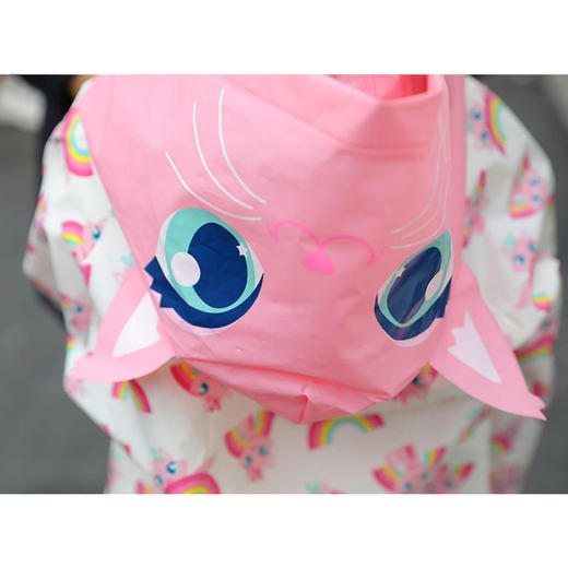 彩虹猫儿童雨衣女童加大帽子卡通立体造型轻薄防水雨披PS20812 商品图3