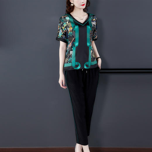 AHM-qyy9820夏新款贵夫人时尚印花T恤+小脚哈伦裤两件套 商品图2