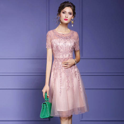 FMY-F20XL33098夏装款时尚超仙钉珠A字网布绣花连衣裙 商品图2