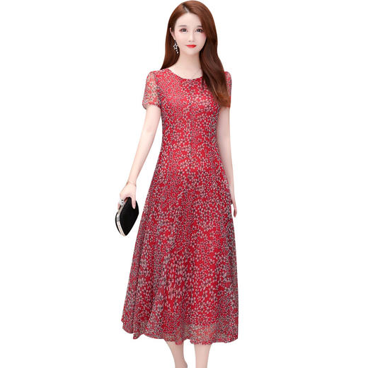 YWE-SJ19BMWC95雪纺碎花夏新款修身显瘦短袖大码中长款a字裙 商品图4