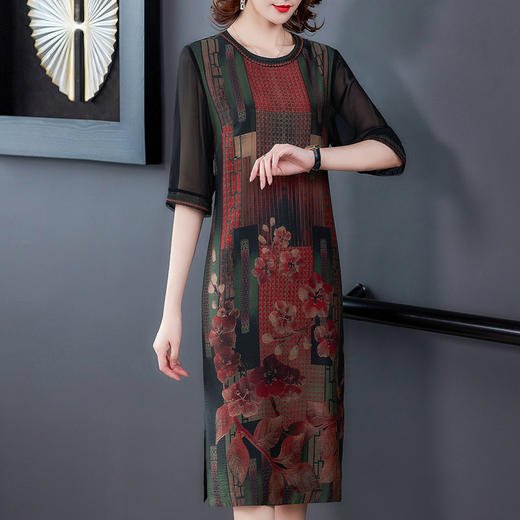 JJ-7658香云纱夏新款高档中长款妈妈装宽松显瘦连衣裙 商品图0