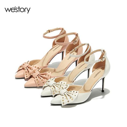 westory高跟蝴蝶结亮钻一字带凉鞋百搭W282H60151 商品图3