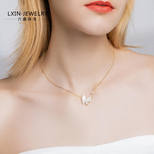 六鑫珠宝 天然贝母蝴蝶项链 s925银 商品图2