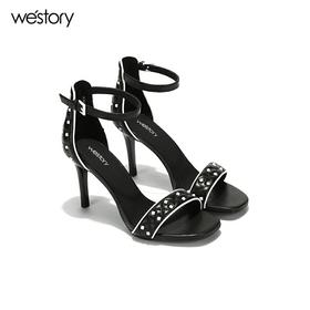 westory高跟一字带珍珠凉鞋W282G60171