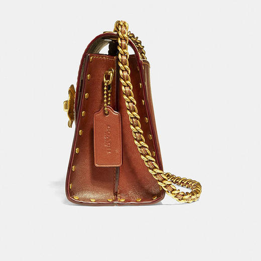 coach蔻驰女士专柜款棕色经典标志涂层帆布配皮铆钉山茶花parker18单