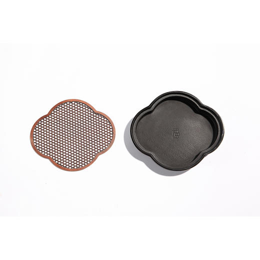 缘石台/君子系列/海棠 玉檀砚+手编铜 茶盘干泡台储水小茶盘壶承 商品图6