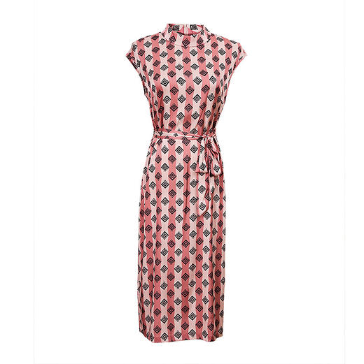 AHM-as0800新款仿真丝半高领气质条纹印花修身连衣裙 商品图4