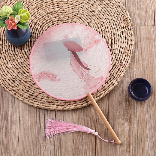 【流苏木柄团扇、2把】团扇舞蹈扇汉服女式拍照居家日用半透明古风圆形扇 商品图0