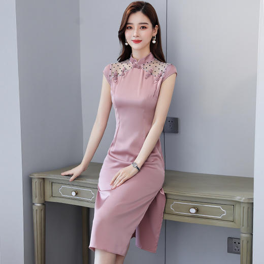 AHM-yk6317新品复古中长款时尚名媛气质修身显瘦连衣裙 商品图3