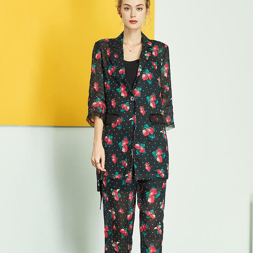 岐氏姐妹 春夏新装苎麻时尚套装女印花中长款苎麻西装休闲裤两件套20-123-DS399 商品图3