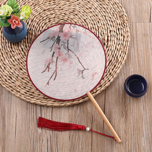 【流苏木柄团扇、2把】团扇舞蹈扇汉服女式拍照居家日用半透明古风圆形扇 商品图4