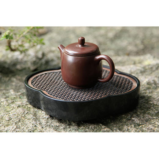 缘石台/君子系列/海棠 玉檀砚+手编铜 茶盘干泡台储水小茶盘壶承 商品图10
