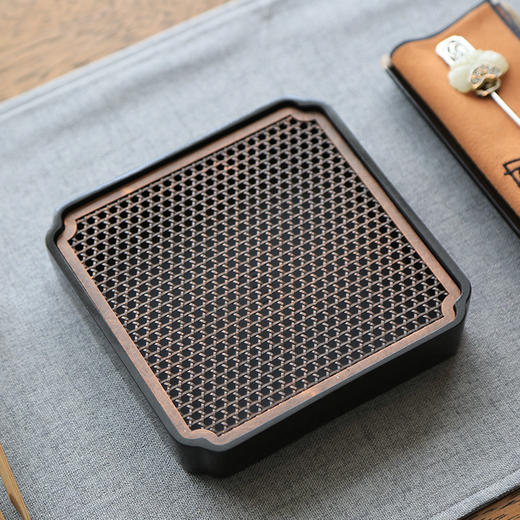 缘石台/君子系列/方寸 手编铜+玉檀砚 茶盘干泡台壶承 商品图4