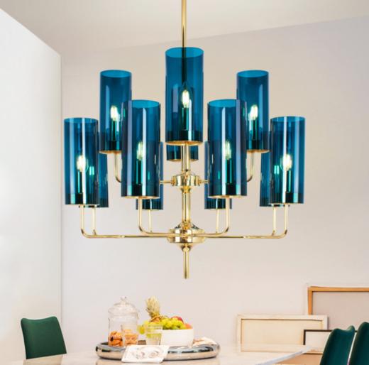 【吊灯】现代轻奢吊灯 简约卧室酒店灯套房装修餐厅吊灯蓝色玻璃客厅灯 商品图2