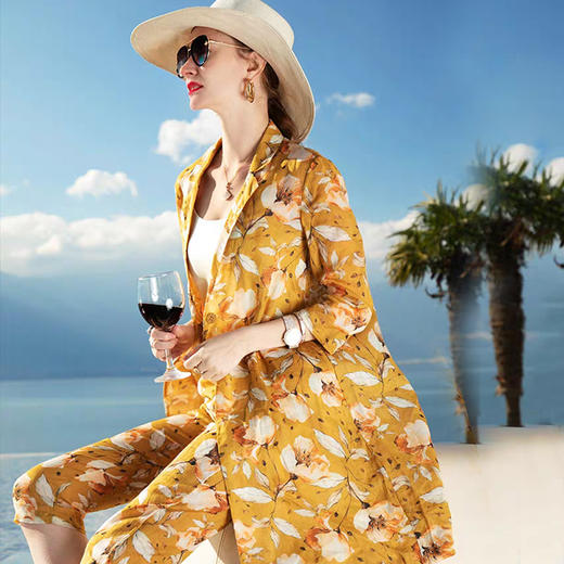 岐氏姐妹 春夏新装苎麻时尚套装女印花中长款苎麻西装休闲裤两件套20-123-DS399 商品图5