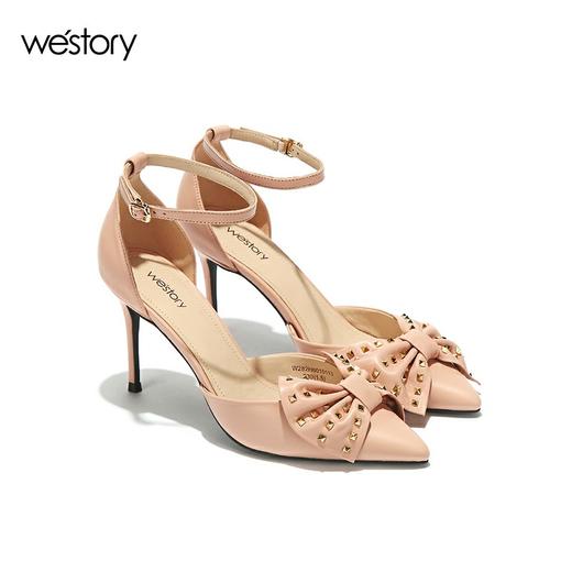 westory高跟蝴蝶结亮钻一字带凉鞋百搭W282H60151 商品图0