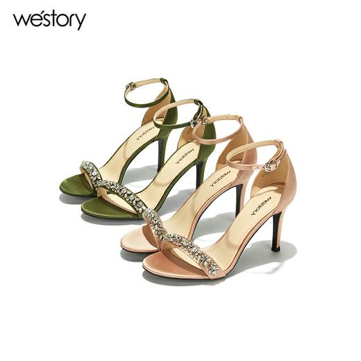 westory高跟亮钻一字带凉鞋百搭W282G60101 商品图2
