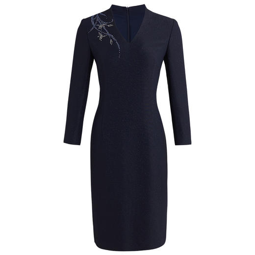 皮尔卡丹女装秋季新款蓝色V领长袖连衣裙收腰显瘦P0303DL22N0
 商品图4