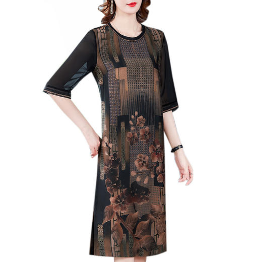 JJ-7658香云纱夏新款高档中长款妈妈装宽松显瘦连衣裙 商品图4