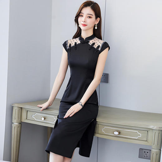 AHM-yk6317新品复古中长款时尚名媛气质修身显瘦连衣裙 商品图2