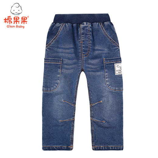 棉果果春秋季男童弹力酸枝牛仔挂里长裤M312200220513 商品图0