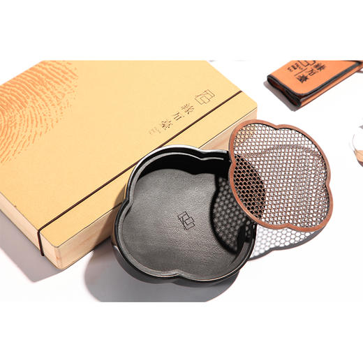 缘石台/君子系列/海棠 玉檀砚+手编铜 茶盘干泡台储水小茶盘壶承 商品图12