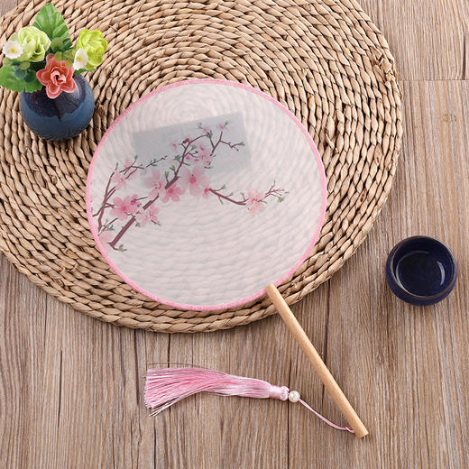 【流苏木柄团扇、2把】团扇舞蹈扇汉服女式拍照居家日用半透明古风圆形扇 商品图1