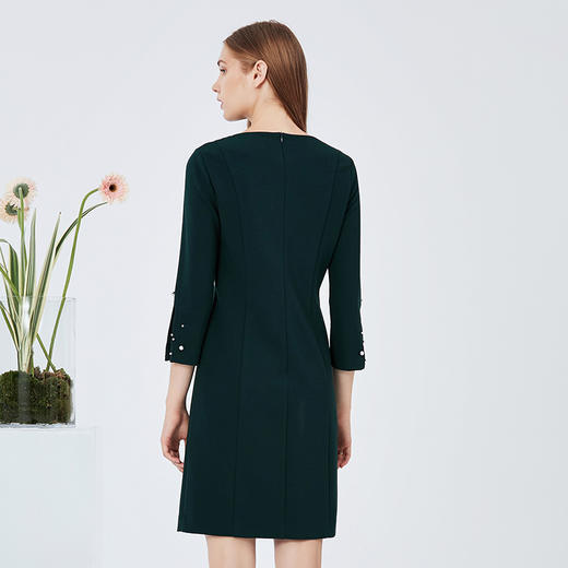 EITIE爱特爱女装秋款时尚气质通勤职业显瘦喇叭袖连衣裙女中裙C2007520 商品图4