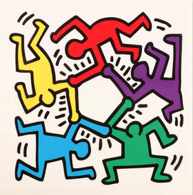 【设计师联名】55x55cm棉印花小方巾（Keith Haring街头绘画艺术家作品）
